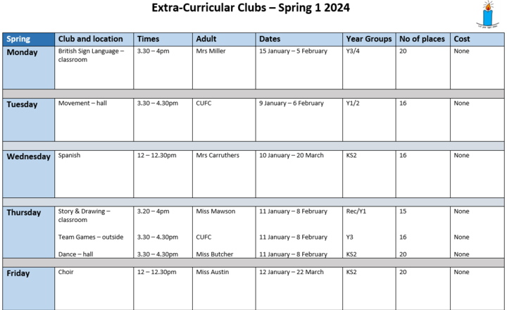 Image of Extra-Curricular Clubs Spring 1 Term